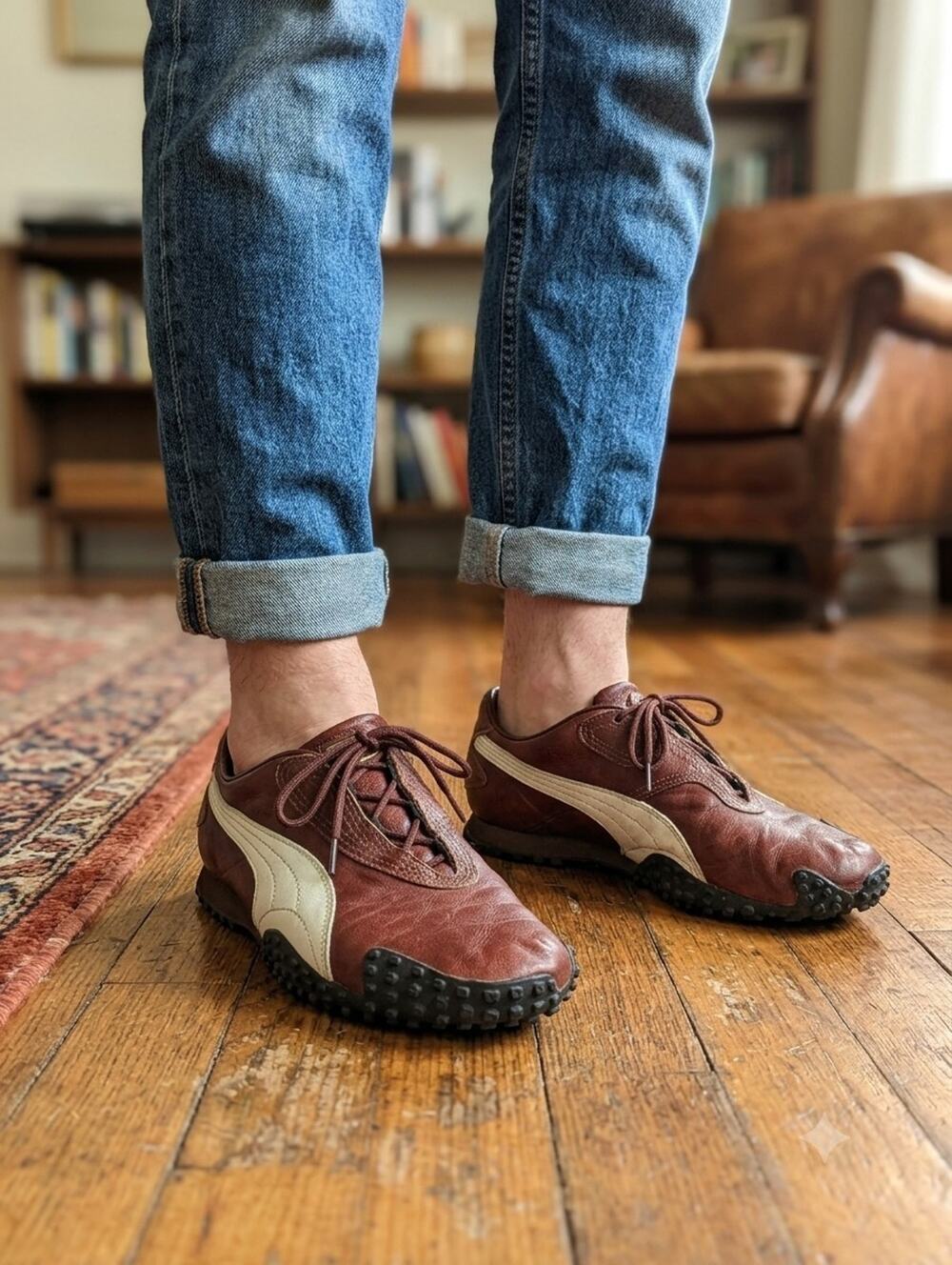 Vintage Puma Leather Side Lace Driving Shoes Brown Womens 8.5 (Men 7) Y2K